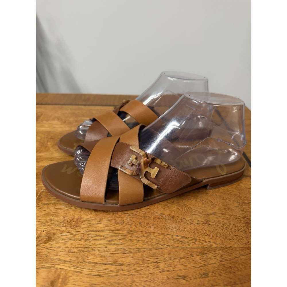 Sam Edelman Ezra Women's 8.5 Brown leather Cross slide Slip On sandals logo - Picture 3 of 9